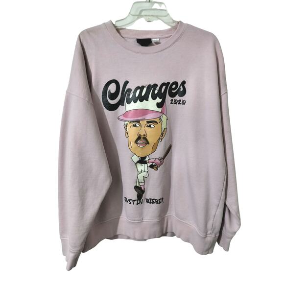 M663).H&M Men's Justin Bieber Changes 2020 Pink Pullover Sweatshirt XL - Picture 1 of 8